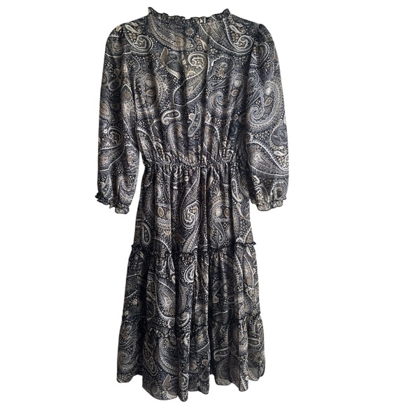 Kate & Lily Paisley Semi-Sheer Midi Dress Size 4 Boho Tiered Elastic Waist - Picture 4 of 4